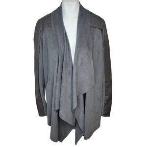 Blank NYC Womens Faux  Suede/Leather Drape Front Jacket Cardigan Size XS Gray